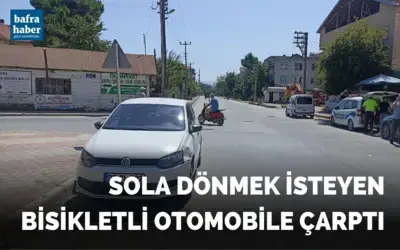 Sola dönmek isteyen bisikletli otomobile çarptı!