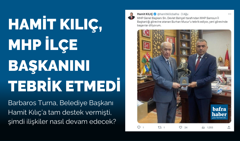 Bafra Belediye Başkanı Kılıç, Mhp İlçe Başkanını Tebrik Etmedi