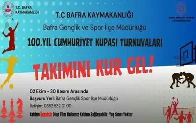 Bafra Gençlik Ve Spor Müdürlüğünden 100. Yıl Cumhuriyet Kupası Turnuvaları