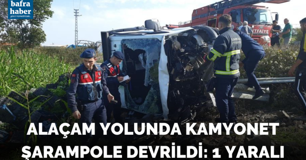 Alaçam Yolunda kamyonet şarampole devrildi: 1 yaralı