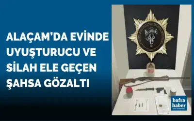 Alaçam'da evinde uyuşturucu ve silah ele geçen şahsa gözaltı