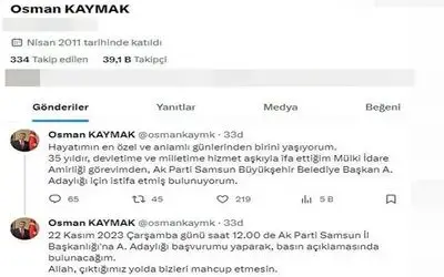 Vali Kaymak adaylık için istifa etti
