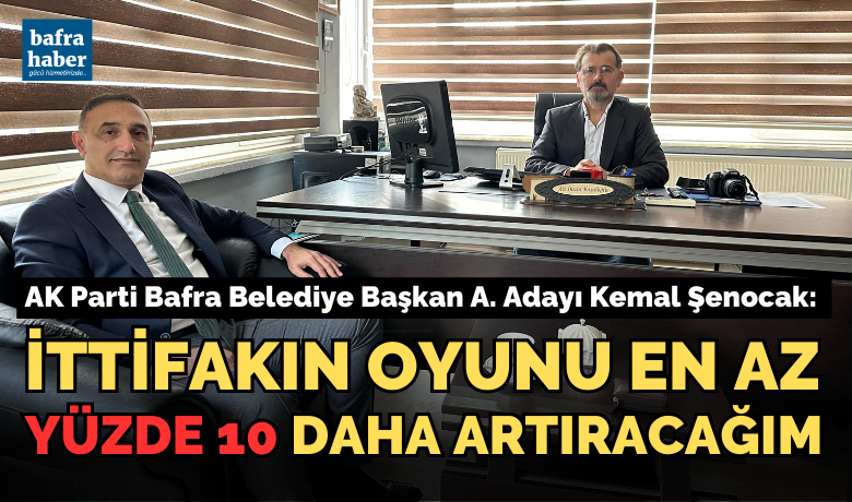 Kemal Şenocak: İttifakın OyunuYüzde 10 Daha Artıracağım - AK Parti Bafra Belediye Başkan Adayı Av. Kemal Şenocak, aday gösterildiğinde ittifakın oyunu en az yüzde 10 daha artıracağını iddia etti. 