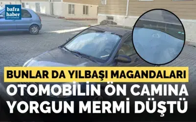Otomobilin ön camına yorgun mermi düştü