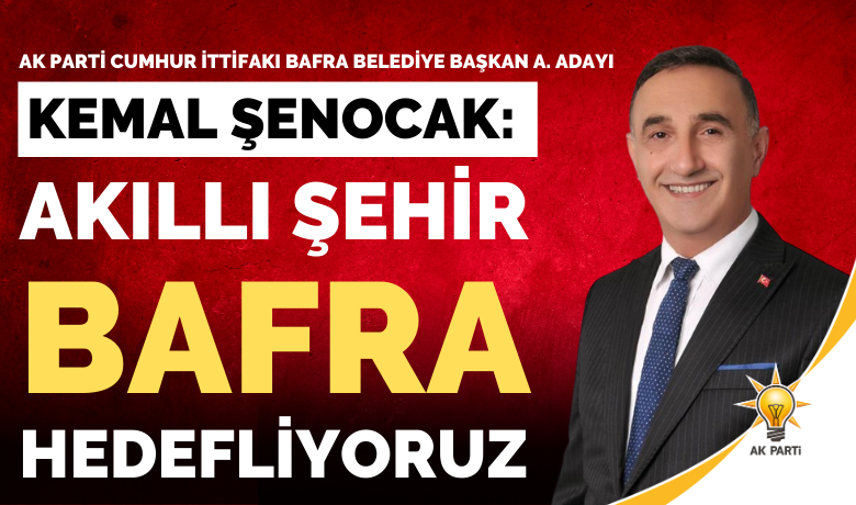 Av. Kemal Şenocak: Akıllı Şehir Bafra Hedefliyoruz - AK Parti Bafra Belediye Başkan Adayı Av. Kemal Şenocak, Bafra'nın ortak vizyonu olan bir şehir olması ve bilişim teknolojileri ile akıllı şehirler arasına girmesi için çalışacaklarını söyledi.