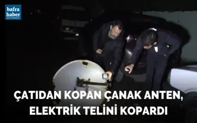 Bafra'da çatıdan kopan çanak anten, elektrik telini kopardı