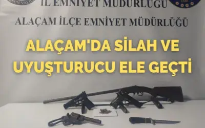 Alaçam’da silah ve uyuşturucu ele geçti