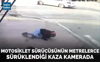 Motosiklet sürücüsünün metrelerce sürüklendiği kaza kamerada