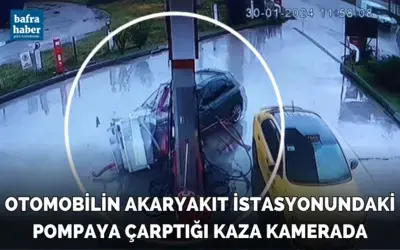 Otomobilin akaryakıt istasyonundaki pompaya çarptığı kaza kamerada