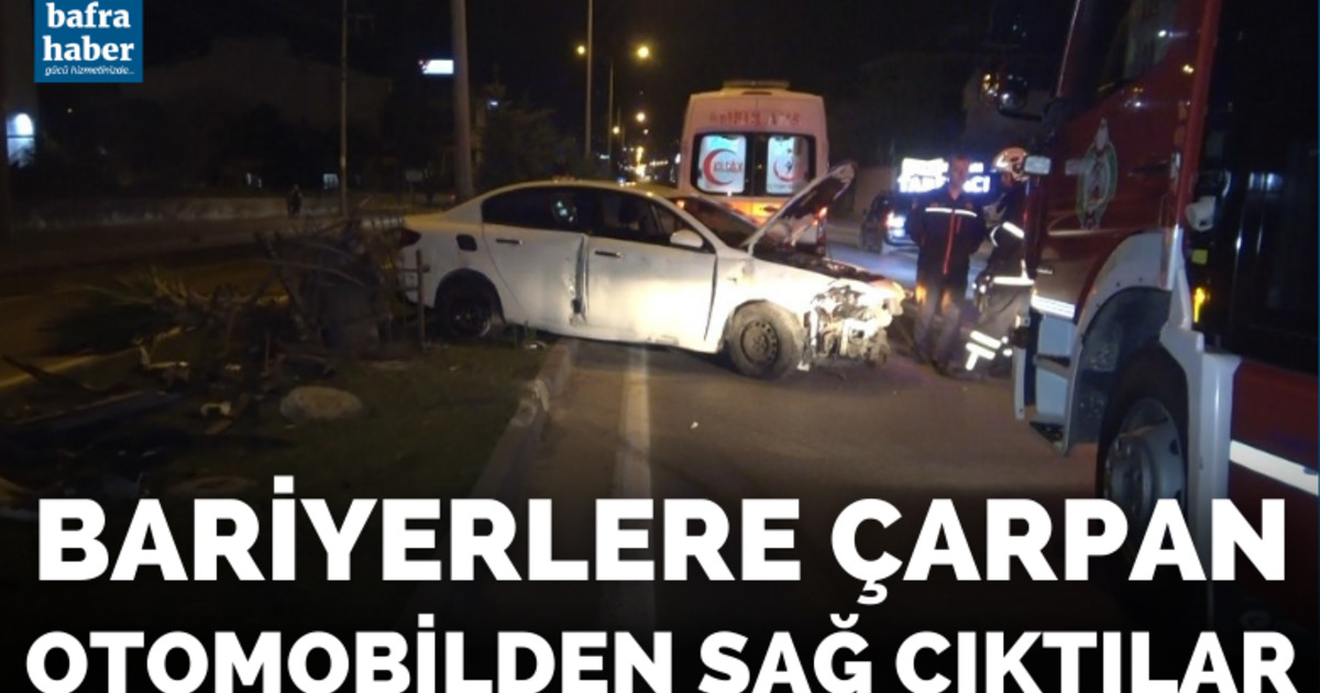 Bariyerlere çarpan otomobilden sağ çıktılar