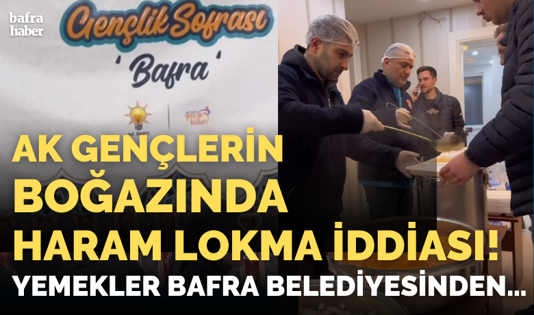 Ak Gençlerin Boğazında Haram Lokma İddiası! - AK Parti Bafra Gençlik Kolları tarafından organize edilen "Gençlik Sofrası Bafra" etkinliğinde sunulan yemeklerin Bafra Belediyesi Aşevinden temin edildiği iddia edildi. Belediye seçimleri boyunca imkanların propaganda amacıyla kullanıldığına dair eleştiriler alan AK Parti ve Belediye Başkan adayı Hamit Kılıç hakkında yeni bir iddia ortaya atıldı.