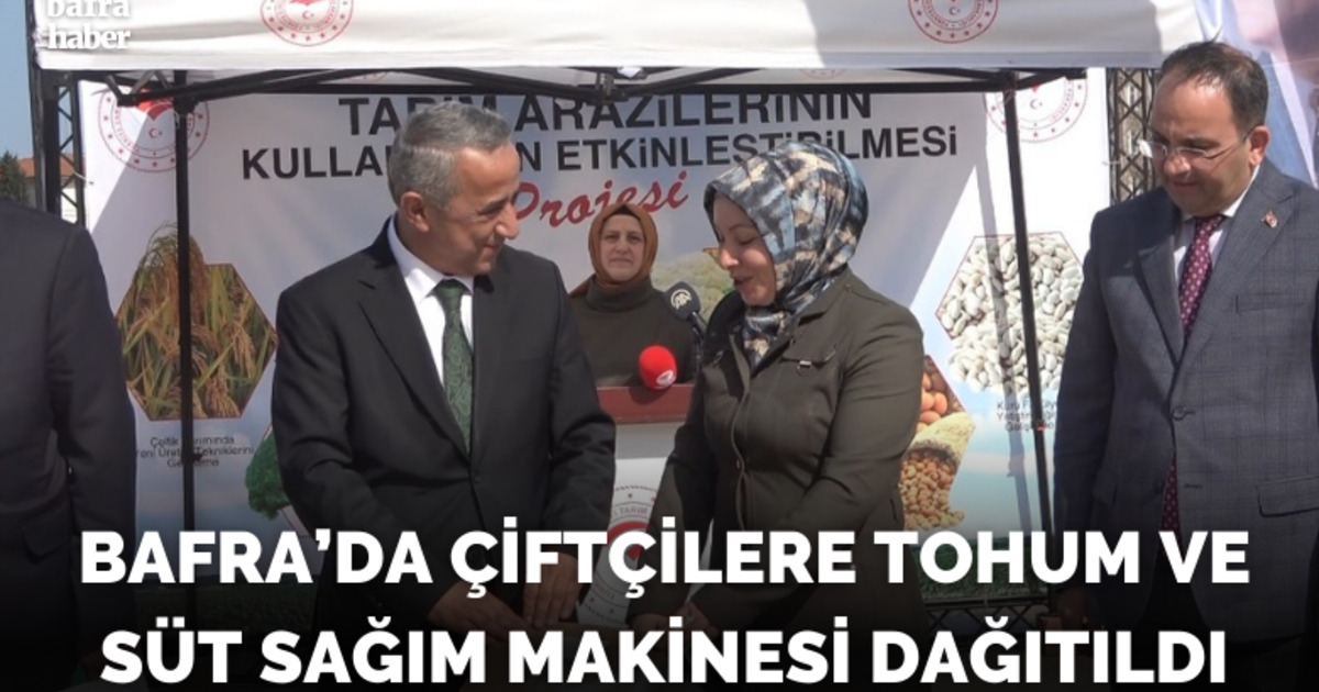 Bafra’da çiftçilere tohum ve süt sağım makinesi dağıtıldı