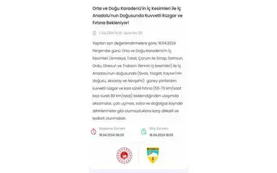 Orta ve Doğu Karadeniz’in iç kesimleri için fırtına uyarısı
