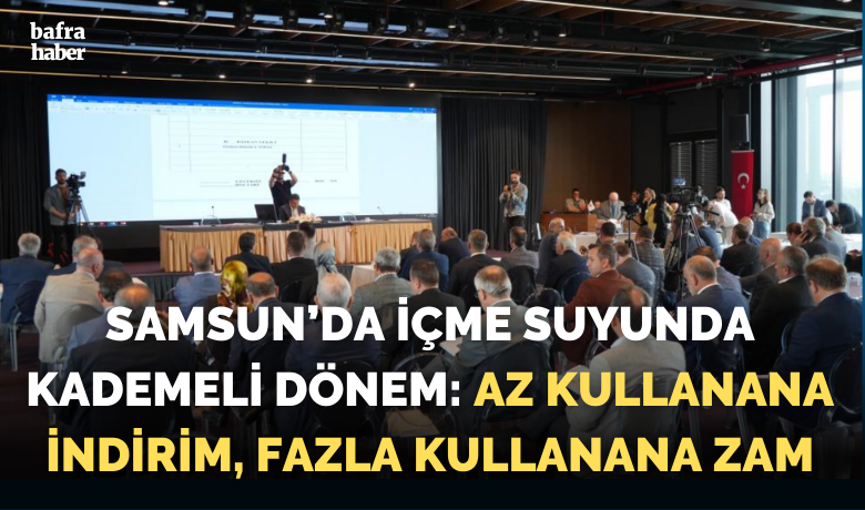 Samsun’da içme suyunda kademeli dönem:Az kullanana indirim, fazla kullanana zam - SAMSUN (İHA) – Samsun Büyükşehir Belediye Başkanı Halit Doğan, Samsun’da meskenlerde kullanılan su tarifesinde ‘kademeli sisteme’ geçtiklerini, az kullananın az ödeyeceği yeni sistemle birlikte su faturalarına yüzde 15’lik indirim uygulayacaklarını söyledi.