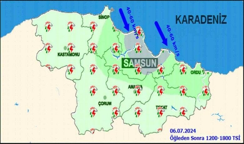 Orta Karadeniz’e su baskını,sel, heyelan ve yıldırım uyarısı