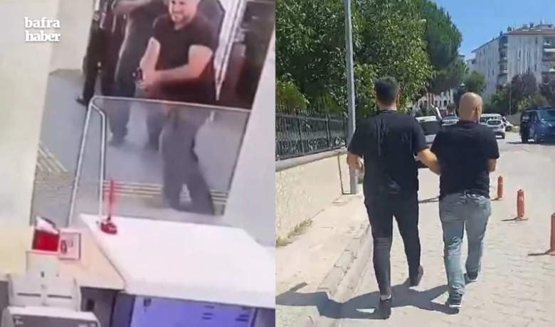 Bankadaki silahlı saldırınınfaili Bafra'da teslim oldu! - Samsun’da banka içinde silahlı saldırının güvenlik kamerası ortaya çıkarken, avukatı ile birlikte adliyeye teslim olan zanlı çıkarıldığı mahkemece tutuklandı.
