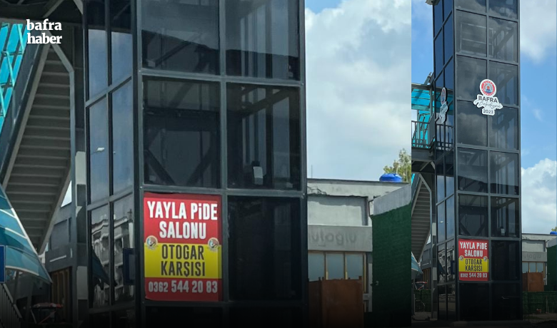 Boncuklu Pide Salonu - Samsun’un Bafra ilçesi, Samsun-Sinop yolundaki üst geçidin kulesine konulan reklam tabelası vatandaşların tepkisine yol açtı: “Bu cesareti nereden buluyorlar?”