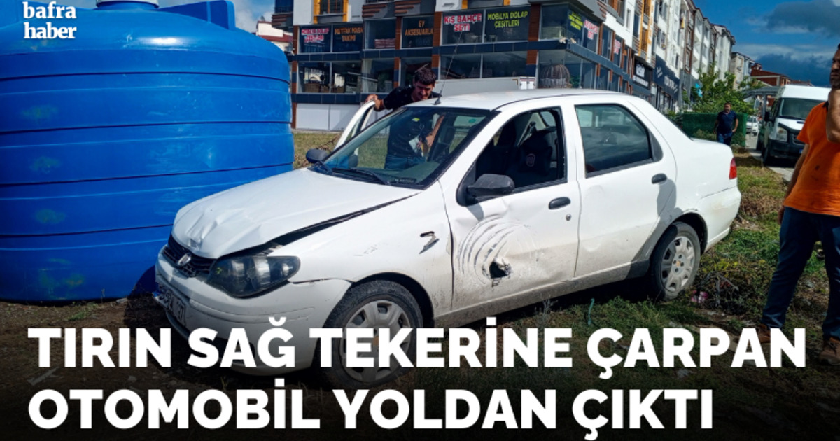 Tırın tekerine çarpan otomobil yoldan çıktı