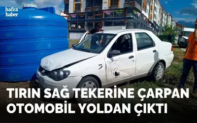 Tırın tekerine çarpan otomobil yoldan çıktı