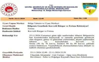 Samsun’da fırtına uyarısı

