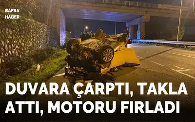 Otomobil Duvara Çarpıp Takla Attı 