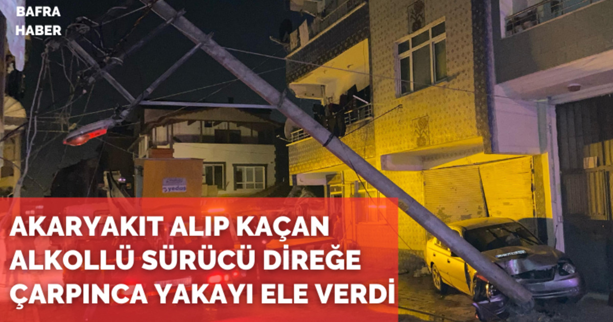 Petrolden Yakıt Alıp Kaçan Otomobil Elektrik Direğine Çarptı