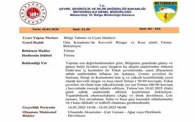 Samsun ve çevresine fırtına uyarısı
