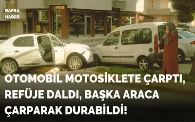 Motosiklete Çarpan Otomobil Başka Araca Çarpıp Durabildi!