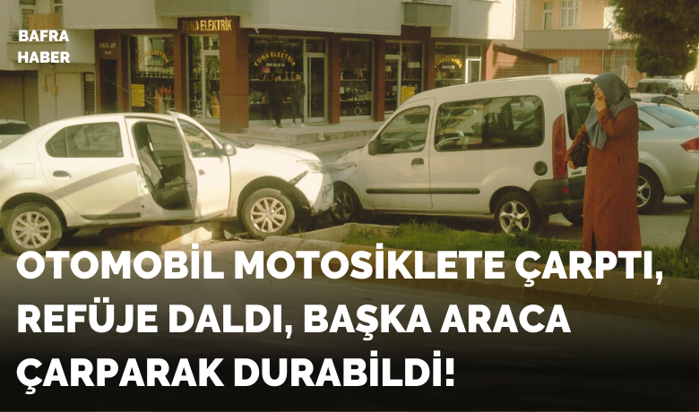 Motosiklete Çarpan Otomobil Başka Araca Çarpıp Durabildi!