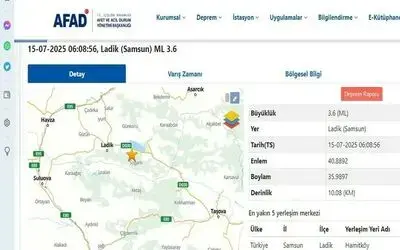 Samsun Ladik’te 3.6 büyüklüğünde deprem
