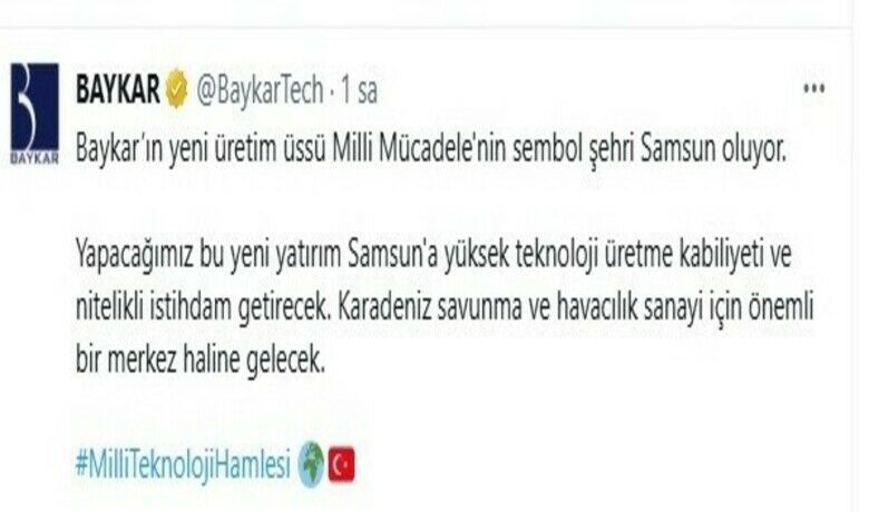 BAYKAR’dan Samsun’a dev yatırım: Anadolu’daki ilk üretim üssü kuruluyor
