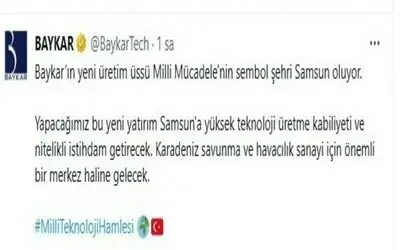 BAYKAR’dan Samsun’a dev yatırım: Anadolu’daki ilk üretim üssü kuruluyor
