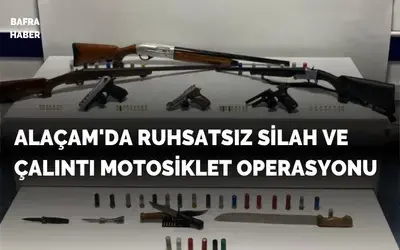 Alaçam’da ruhsatsız silah ve çalıntı motosiklet operasyonu