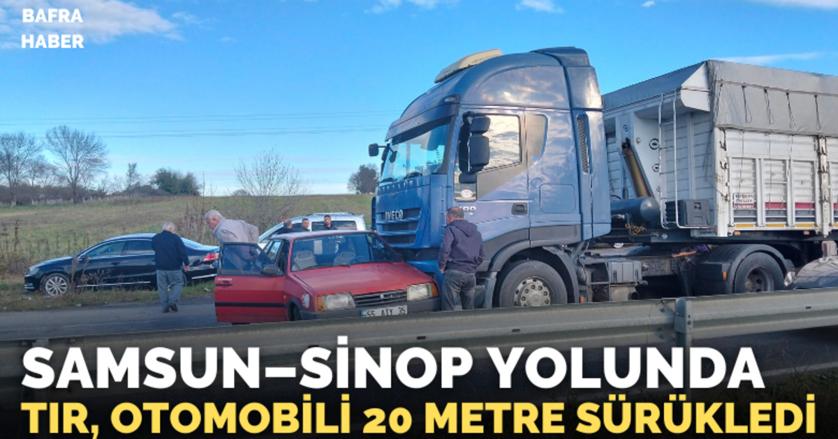 Tır, çarptığı otomobili 20 metre sürükledi
