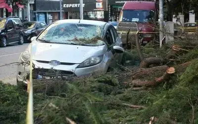 Samsun’da fırtına park halindeki otomobile zarar verdi, çatıları uçurdu
