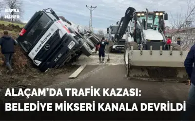 Alaçam’da Trafik Kazası: Belediye Mikseri Kanala Devrildi