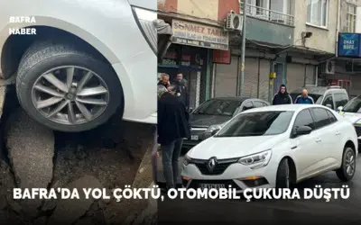 Bafra’da Yol Çöktü, Otomobil Çukura Düştü