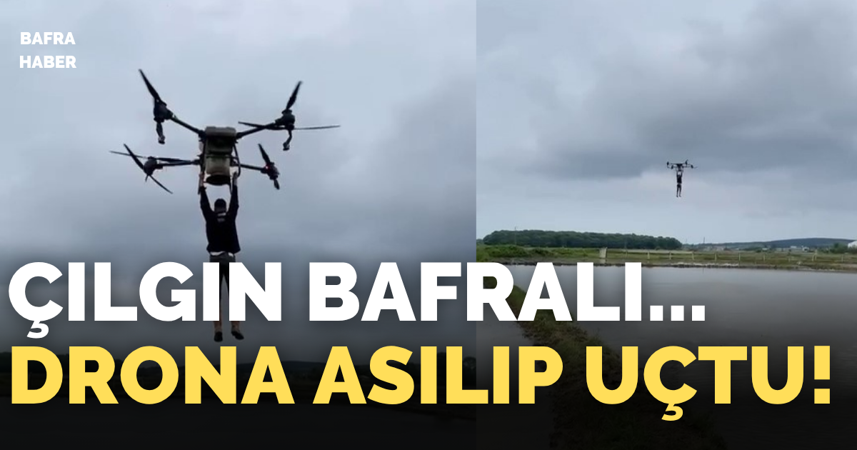 Çılgın Bafralı... Drona asılıp uçtu - Samsun’un Bafra ilçesinde ilginç bir olay yaşandı. Bir çiftçi, çeltik tarlasını ilaçlamak için kullanılan tarım dronuna tutunarak havalandı ve tarlanın bir ucundan diğer ucuna uçtu. O anlar cep telefonu kamerasına yansıdı.