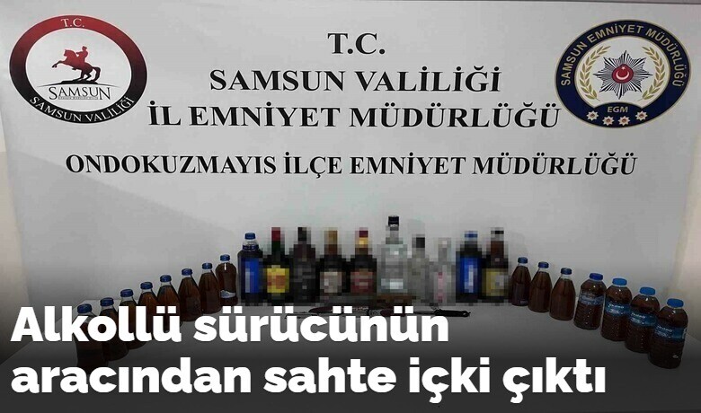 Alkollü sürücünün aracından sahte içki çıktı