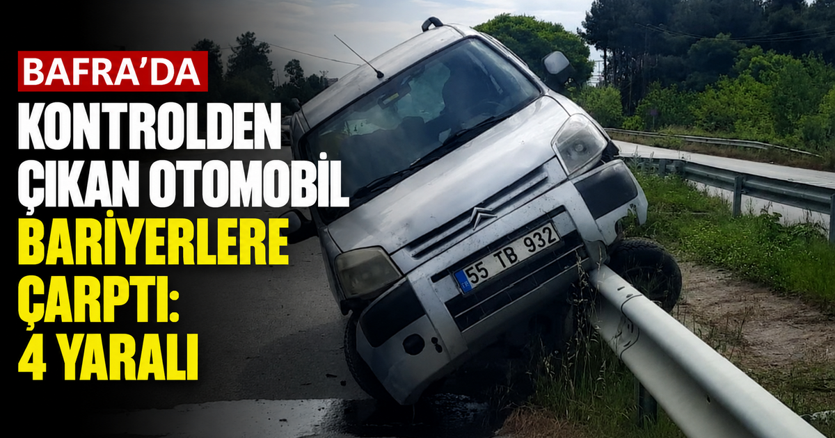 Bafra’da Kontrolden Çıkan Otomobil Bariyerlere Çarptı: 4 Yaralı

