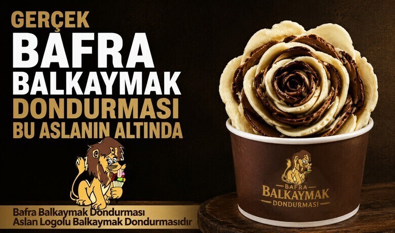 Meşhur Bafra Balkaymak DondurmasıAslan Logolu Balkaymak Dondurmasıdır