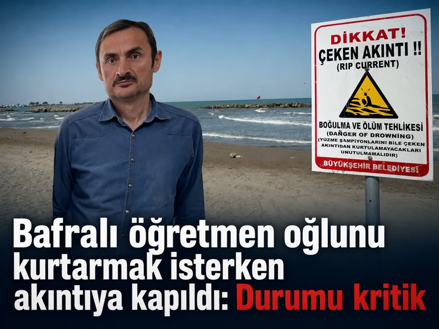 Bafralı öğretmen oğlunu kurtarmak isterken akıntıya kapıldı: Durumu kritik