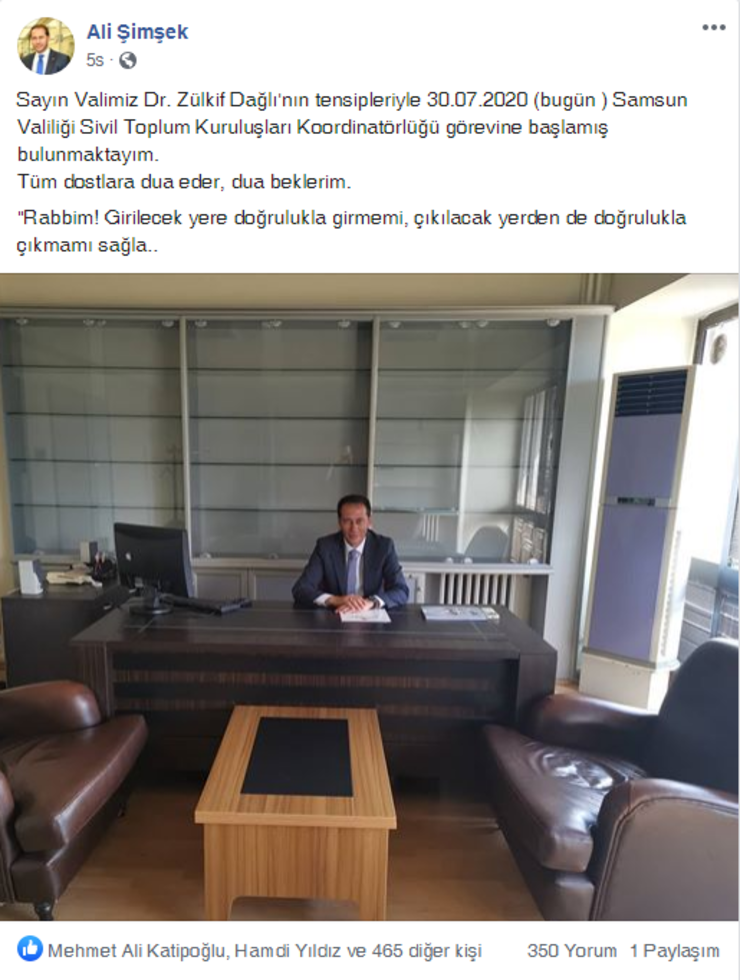 Ali Şimşek’e Samsun Valisi Sahip Çıktı
