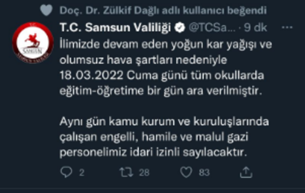 Valilikten 18 Mart Cuma Günü İçin Kar Tatili Açıklaması