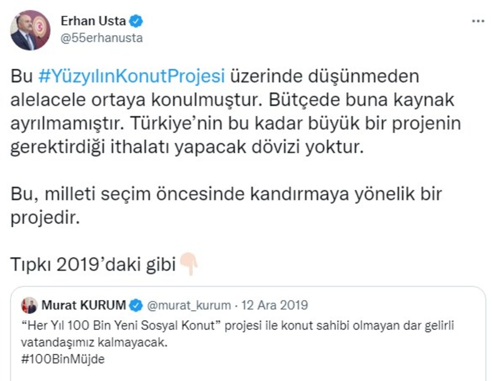 Erhan Usta: Bu, Milleti Seçim Öncesinde Kandırmaya Yönelik Bir Projedir 