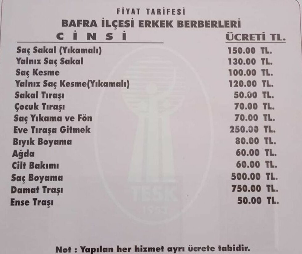 Bafra’da Kuaför Fiyatları Zamanlandı