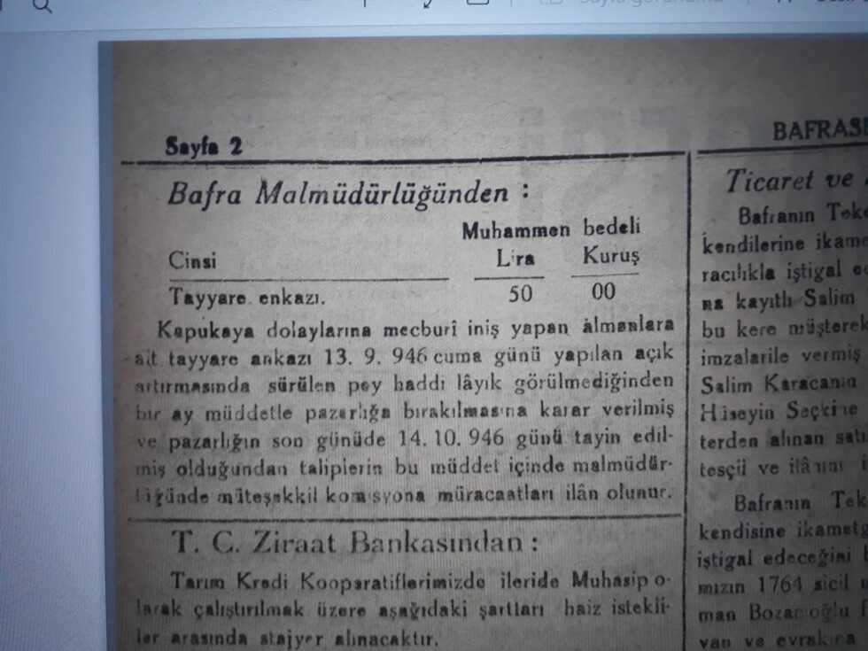 Bafra’ya Düşen Nazi Avcı Uçağı